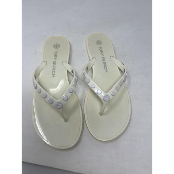 Tory Burch Women's Studded Jelly Thong Sandals, New Ivory, Off White, 8 - Picture 8 of 8